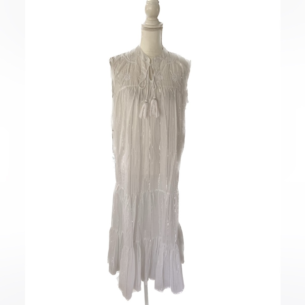 TRUE DESTINATION Resort Wear Tiered Embroidered Midi Dress